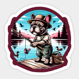 Frenchie Fishin Sticker